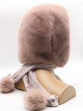 Powder Pink Mink Fur Hood Scarf with Pompons — Women's Real Fur Headscarf