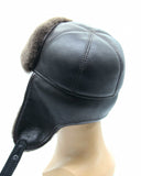 Men's shearling aviator Ushanka trapper winter fur bomber hat sheepskin - Caps&HatsUA