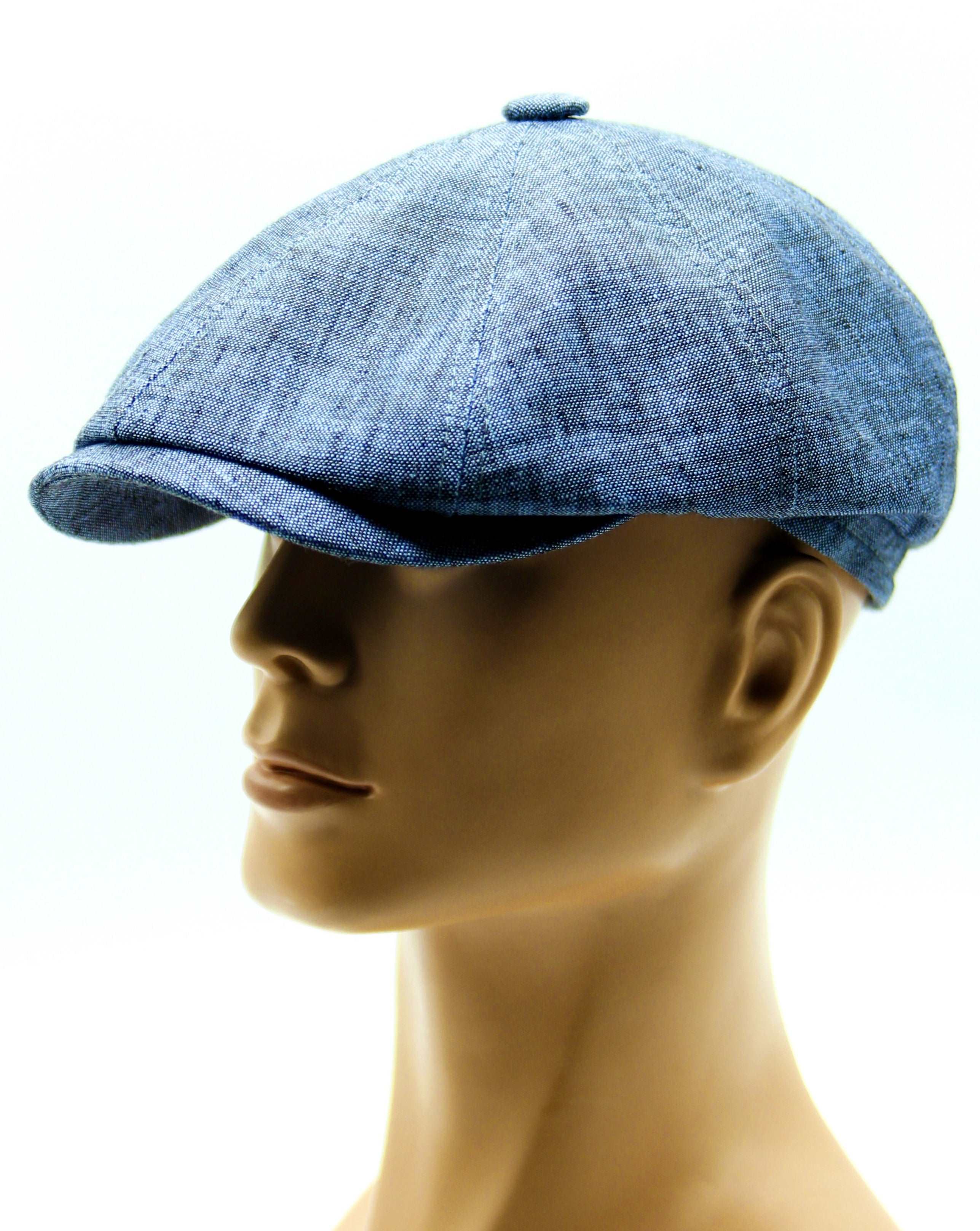 Linen newsboy hat - summer cap blue, brown and grey color