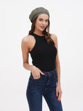 khaki-linen-beret-hat-women-side-glance-raised-hand-spring