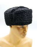 Three-quarter angle black karakul fur ushanka