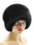 Barbara black arctic fox fur hat for women, round shape, front three-quarter view