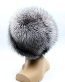 Rear view of Barbara fox fur hat showing dense silver fox all the way around