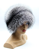 Barbara silver fox fur hat for women, round winter style, front three-quarter view