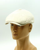 Beige baker boy hat mannequin three quarter right angle handcrafted