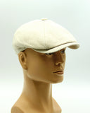 Beige linen baker boy cap mannequin lifestyle summer peaky blinders style