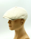 Beige linen paperboy hat mannequin side view summer driving cap