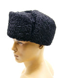 Side black astrakhan ushanka earflaps down