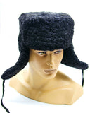 Top-down view black karakul fur ushanka crown