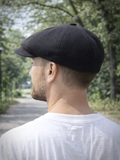 Black baker boy summer hat back angle view mens linen cap