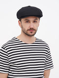Front view black linen cap man striped shirt casual