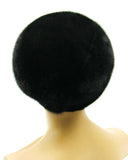 Black mink fur beret bottom angle view showing hat base fit and dense fur pile volume from below