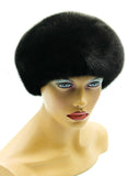 Black mink beret high crown left side profile showing full dome height and natural fur sheen