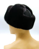 Back angle view black mink suede bomber fur hat ushanka