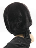 Close view black mink fur hat hood showing natural dark mink pile depth and clean face opening without trim