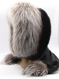 Back view black mink fur hood scarf wrap on mannequin showing mink body texture