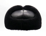 Top view black sheepskin visor cap construction