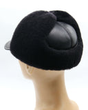 Black sheepskin visor cap crown construction detail