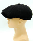 Black wool baker boy hat visor detail front
