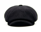 Black wool newsboy cap cotton lining interior