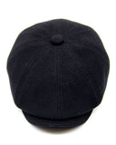 Black wool newsboy cap visor flex bend test