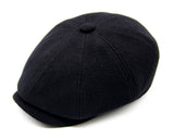 Black wool newsboy hat crown seam stitching