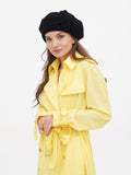 Black wool women's beret with tonal flower side glance portrait, handmade winter hat Ukraine