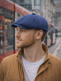 Blue glen plaid newsboy cap mens side profile driving hat