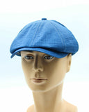 Blue linen baker boy cap three-quarter mannequin view