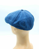 Blue linen baker boy hat front angle mannequin