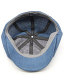 Blue linen baker boy hat interior lining gra