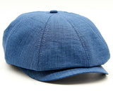 Blue linen baker boy hat side angle structured crown
