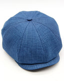 Blue linen newsboy cap back view 8-panel construction