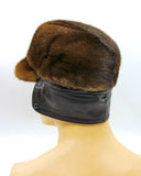 Angled view brown mink cap full earflap coverage