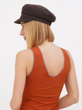 Back view of brown linen Breton cap showing rounded soft crown shape