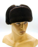 Side view brown mink fur hat bomber ushanka earflaps up