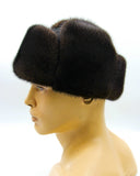 Top-back view brown mink bomber ushanka showing crown detail