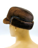 Back view brown mink fur cap showing structured crown