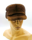 Three-quarter angle brown mink fur cap structured crown
