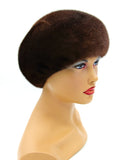 Brown mink fur beret left side profile showing classic dome shape and rich dark brown fur sheen