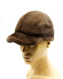 Three-quarter angle brown pastel mink fur baseball cap handmade