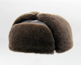 Brown sheepskin ushanka back view snap buttons