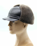 Brown sheepskin visor cap back construction detail