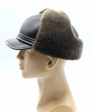 Brown sheepskin visor cap crown detail view
