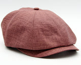 Burgundy linen baker boy hat side angle structured crown