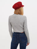 Back view of burgundy linen Breton cap showing rounded lined crown