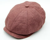 Burgundy linen Gatsby cap three-quarter angle view