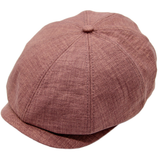 Burgundy linen newsboy cap 8-panel structured baker boy front