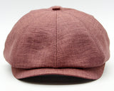 Burgundy linen newsboy cap back view 8-panel construction