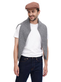 Cappuccino flat cap styled with grey vest and white shirt smart casual layered look